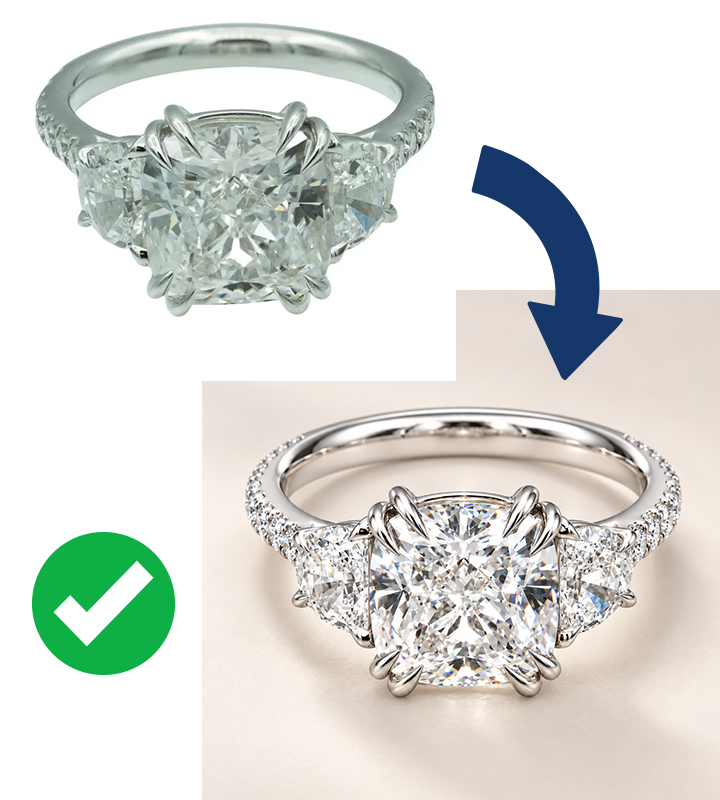 Illustrative gold ring design study in a sample jewelry website layout